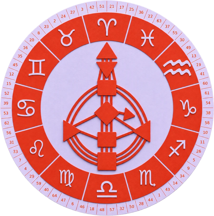 aesthete cut-paper zodiac wheel with a human design bodygraph at its center